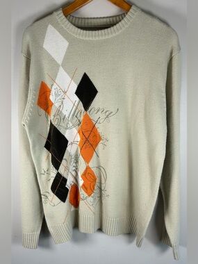 VTG Billabong Men’s Knit Crew Sweater Sz L Argyle Diamond Skate Surf Wool Blend
